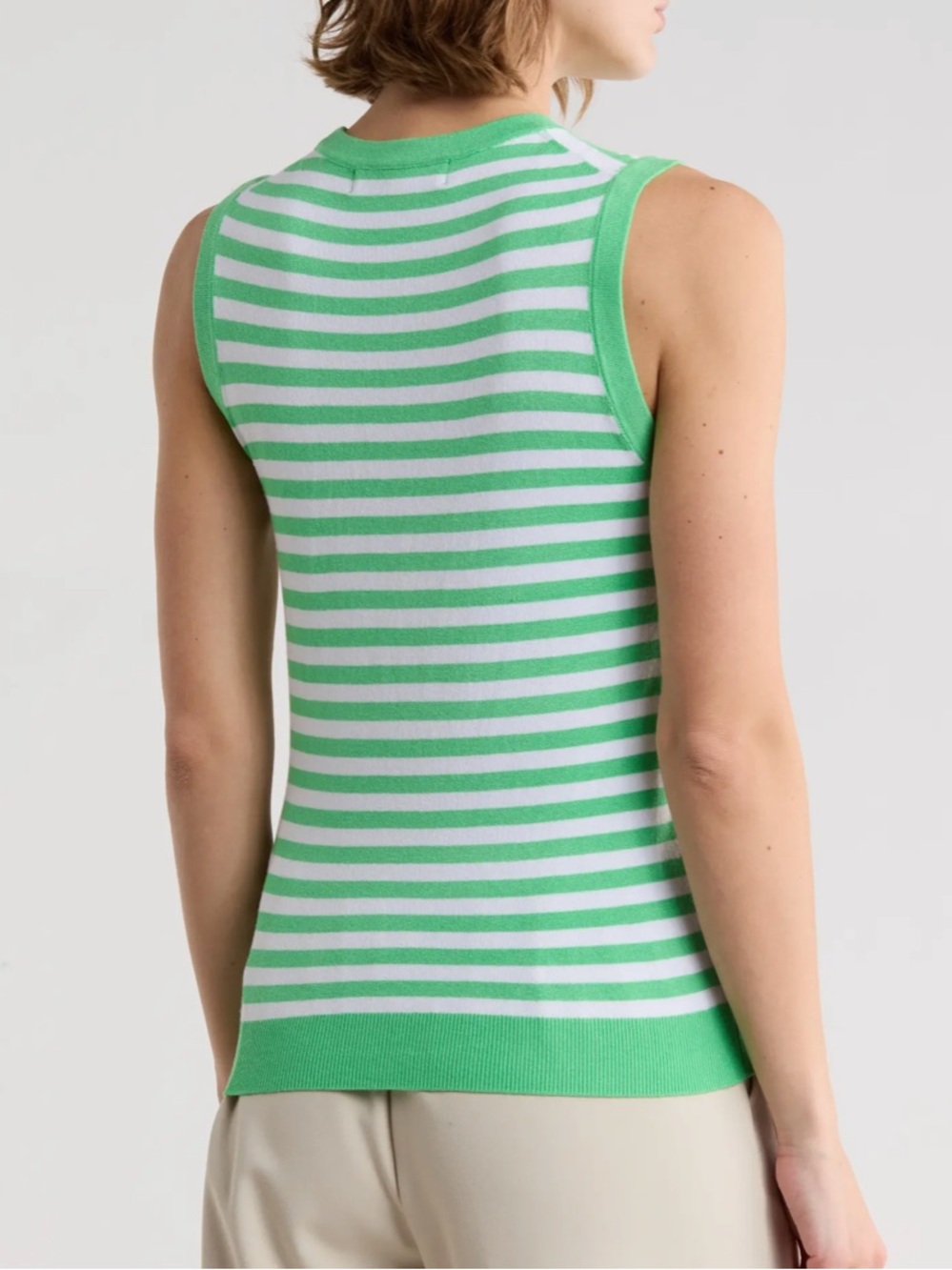 Green and White Striped Sleeveless Sweater Tank - Picture 2 of 2